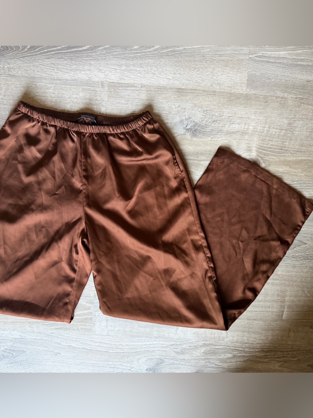 Emerson Lang Satin-Feel Wide Leg Pants in Chocolate Brown